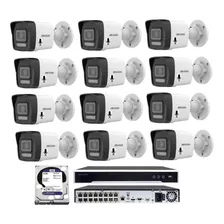 Nvr 16 Canais Hikvision Poe + 12 Cameras Ip C/ Áudio + Hd 4t