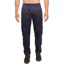 Calça Masculina Brim Sarja Cargo Elástico Cordão 5 Bolsos