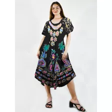 Vestido Algodón Hindú Bordado Talle Grande