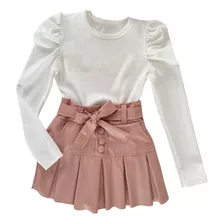 Roupa Feminina Conjunto Infantil Short Saia Com Blusa Manga