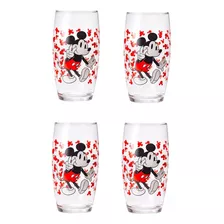 Kit 4 Copos De Vidro Mickey / Minnie Disney 300 Ml