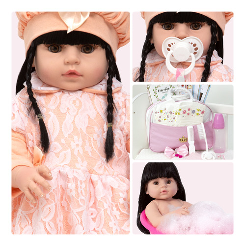 Boneca Bebe Reborn Fofinha Princesa 46cm Com Kit Acessórios no