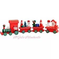 Tren Pequeño De Madera Pintado Decorativo Navideño Navidad