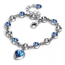 Pulseira Feminina Coração Azul Zircônias Prata 925 Garantia