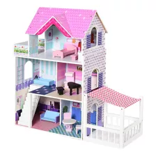 Casa De Muñecas Qaba Kids Wooden Dollhouse Playset De 3 Piso