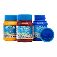 Tinta Acrílica Brilhante Pintura Acrilex 37ml - 18 Potinhos 