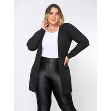 Cardigan Plus Size Fenda Lateral Outono Inverno Tam Único