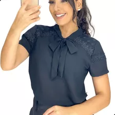 Blusa Camisa Feminina Evangélica Com Laço Gravatinha Renda