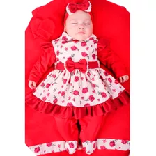 Saida De Maternidade Menina Vestido Floral 05 Peças Pompom