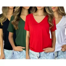 Combo 04 Blusas Lisas Moda Feminina Casual