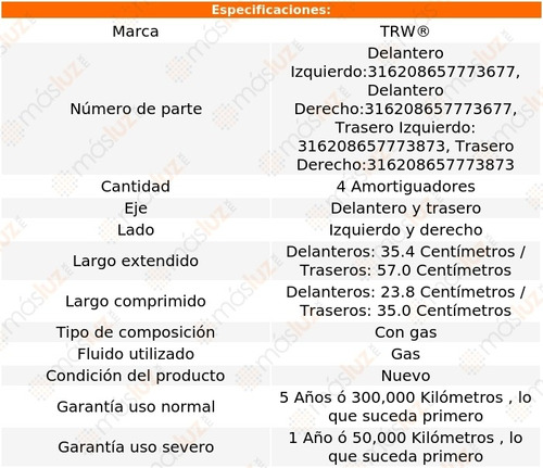 Kit 4 Amortiguadores Gas Chevrolet Suburban 1500 95/96 Trw Foto 2