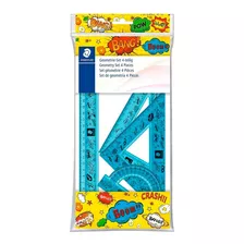 Kit Geométrico Régua Esquadro Transferidor Azul - Staedtler