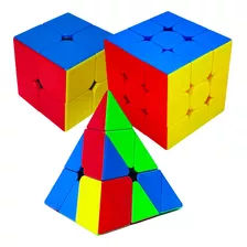 Kit 3 Cubo Mágico 2x2x2+3x3x3+pirâmide Profissional Moyu