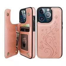 Funda Para iPhone 13 Pro/6.1/billetera/cuero Labrado Rosado