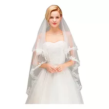 Véu De Noiva Tule Bordado Casamento Longo 150 Cm Pente Cor Branco