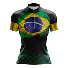 Camisa Ciclismo Bike Bandeira Brasil Feminina Proteção Uv