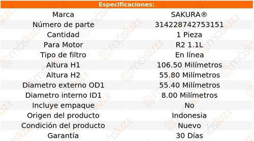 (1) Filtro Combustible Mazda Rx-7 1.1l R2 80 Sakura Foto 2