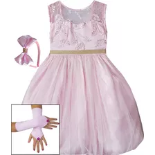 Vestido Infantil Floral Rose Princesa Realeza Com Tiara