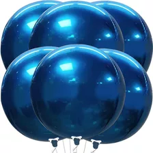 Set De 6 Globos 4d 22 Esfera Metalico Azul Zafiro