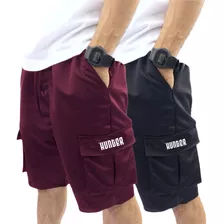 Kit 2 Bermudas Corta Vento Bolso Cargo Hunter Colors Verão