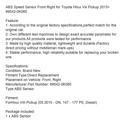 Sensor Abs Delantero Derecho Para Toyota Hilux Viii Pickup Foto 8