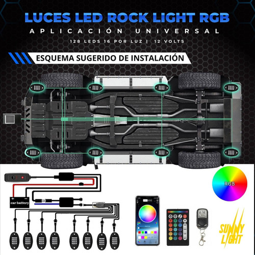 8 Luces Led Rgb Rock Light Bluetooth Jeep Rzr Offroad Autos Foto 5