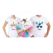 Conjunto Unicornio Y Playeras Mamá Y Papá Faldita Tutú 