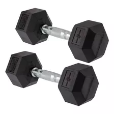 Pesas Mancuernas Hexagonales Sportfitness 2x5 Kl Encauchadas Color Negro Y Cromado