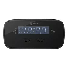 Radio Reloj Despertador Digital Fm Doble Cargador Usb Steren Color Negro