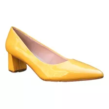 Zapato Mujer Color Amarillo Taco Bajo, Punta