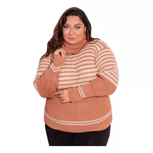 Cacharrel Feminina Plus Size Gola Alta Grossa Listrada Tricô