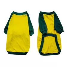 Roupa Pet Camiseta Brasil Com Manga P, M Ou G Verde/amarelo