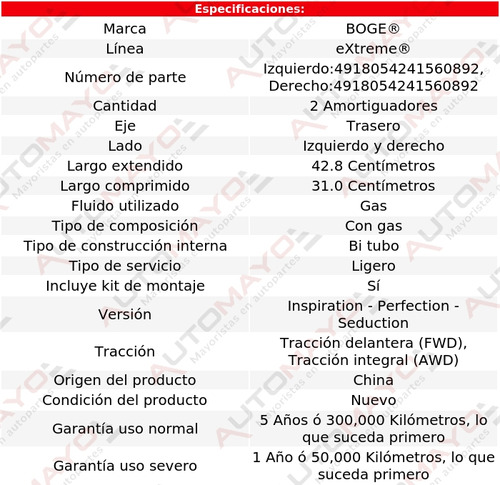 2 Amortiguadores Gas Tras Boge Extreme Qx60 V6 3.5l 14-17 Foto 2