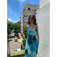 Vestido Suelto Sin Mangas Azul Combinado Talle Unico Comodo