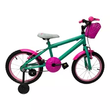 Bicicleta Aro 16 Feminina Verde Água E Rosa