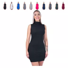 Vestido Evangelico Gola Alta Canelado Confortavel 