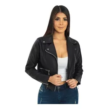 Chaqueta Para Mujer Estilo Cruzada Corta, Cuero Sintético 