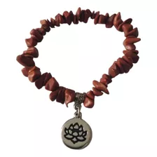 Pulsera De Escallas De Jaspe Rojo Flor De Loto Full