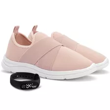 Tênis Slip On Elástico Cruzado De Caminhada Macio + Relógio