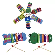 Xilofon Infantil 5 Notas Madera Didactico Cubeta Toys