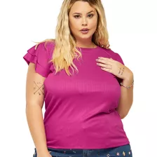 Blusa Feminina Plus Size Malha Canelada Básica Chic 50 52