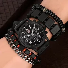 5 Piezas Conjunto De Moda Reloj Casual Pulseras De Cuero