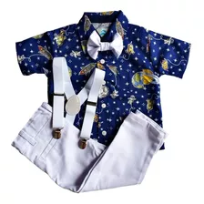 Roupa Festa Menino Camisa Temática Astronauta 1 À 3 Anos