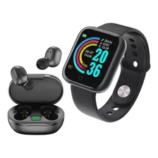 Smartwatch D20 Y68 Inteligente Preto + Fone De Ouvido