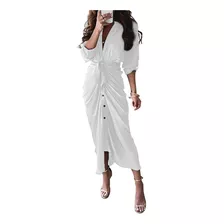 Vestido Camisero De Manga Larga Elegante Casual Para Mujer