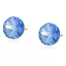 Aretes Oro 18k Lam Swrovski Azul Regalo Broquel Regalo Fino