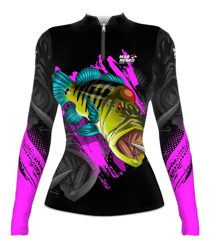 Camisa De Pesca Mar Negro Feminina Proteção Uv50+ Tucunare