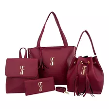 Bolsa Feminina Couro Ecológico Kit Com 3 Bolsas + Carteira