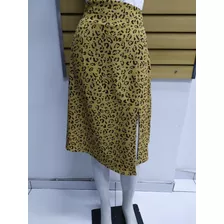 Saia Animal Print Crepe De Seda Com Passantes,fenda Desigual