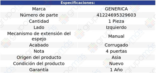 Espejo Lateral Izquierdo Manual Corrug Tracer 97 Al 00 Foto 2